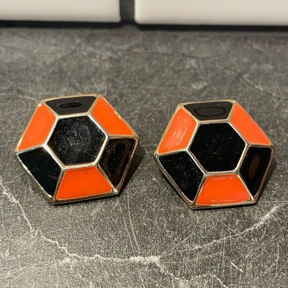 Vintage Earrings Large Black and Red Gold Tone - Picture 1 of 2